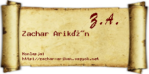 Zachar Arikán névjegykártya